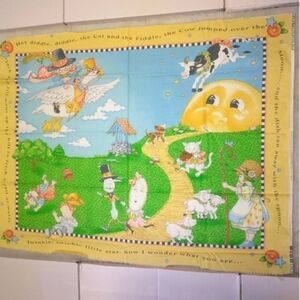 FABRIC PANEL Vintage Nursery Rhyme Fabric Panel, Mother Goose Characters 34 X 42